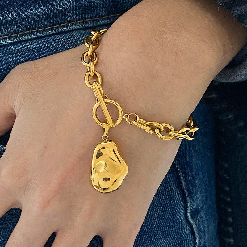 Luxury Titanium Steel Chain Bracelet with Sculpted Pendant