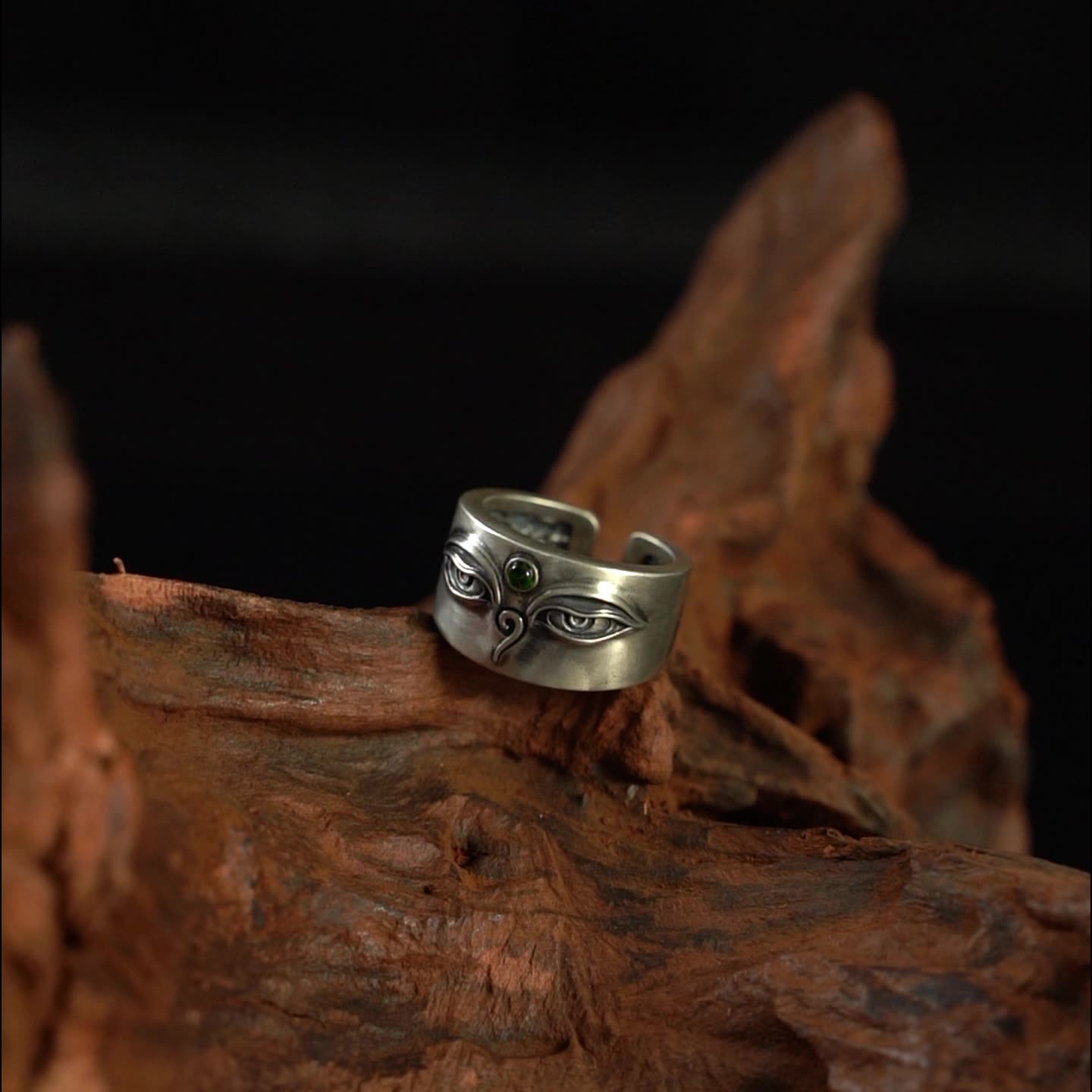 YT S925 sterling silver green Tara do old retro minority personality ethnic style ring