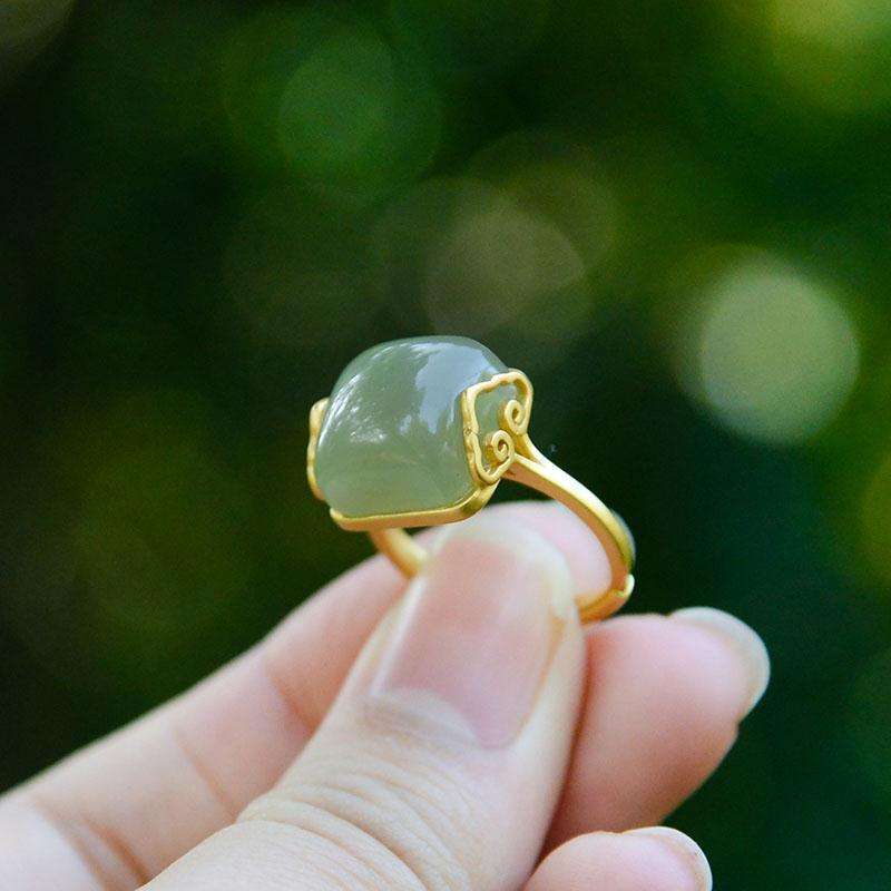 YT S925 Sterling Silver Xiangyun Hetian jade lady temperament simple retro elegant open jade ring