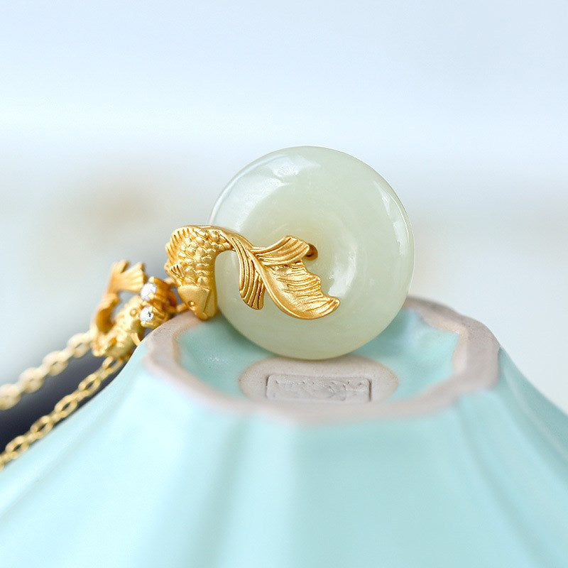 YT Palace vintage peace buckle koi fish jump dragon gate necklace