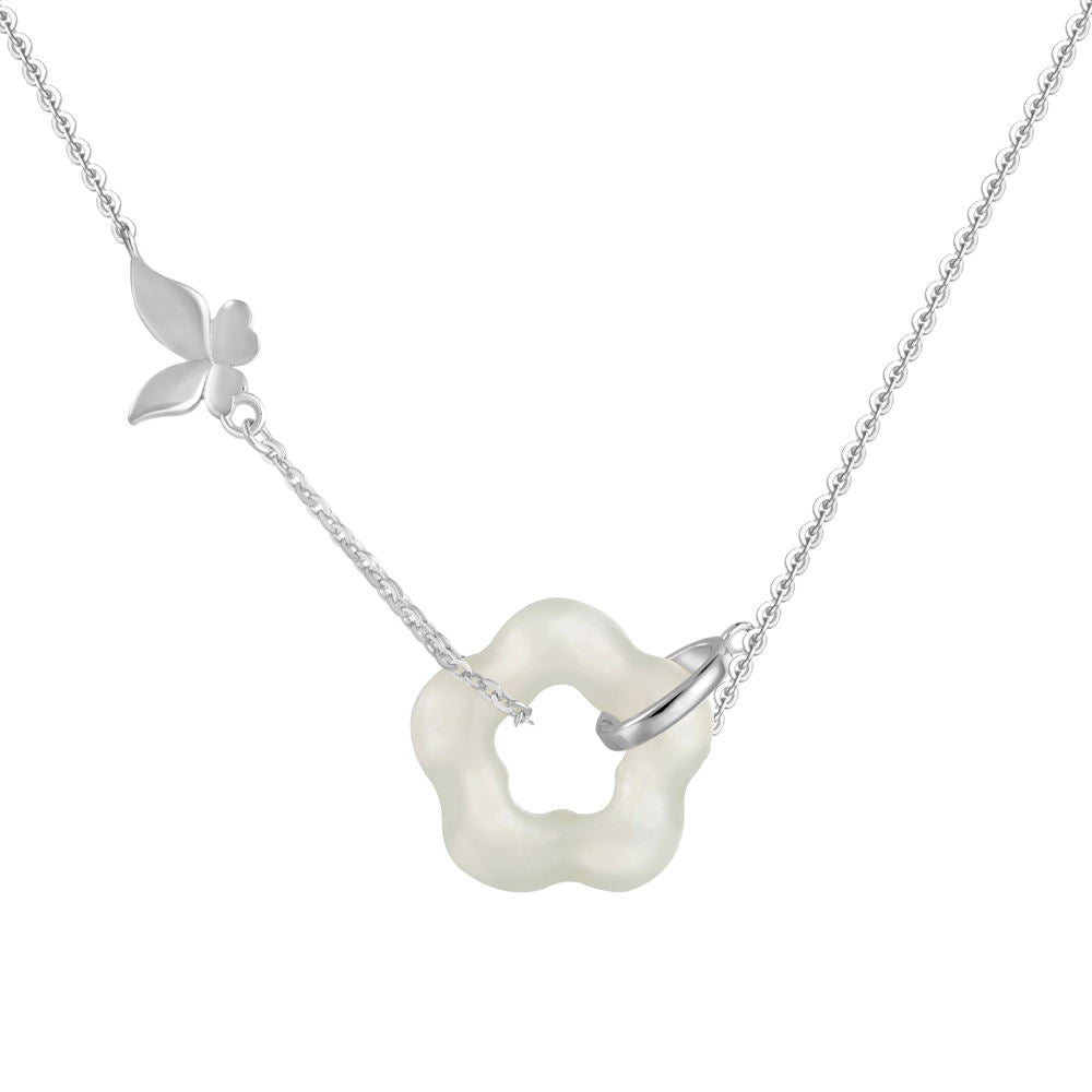 YT Chinese Style Design S925 Silver 22K Gold Butterfly Flower Shape Hetian Jade Pendant Necklaces