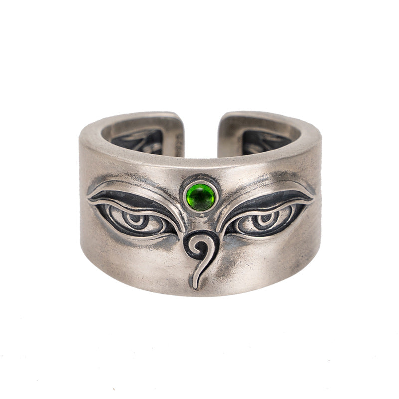 YT S925 sterling silver green Tara do old retro minority personality ethnic style ring