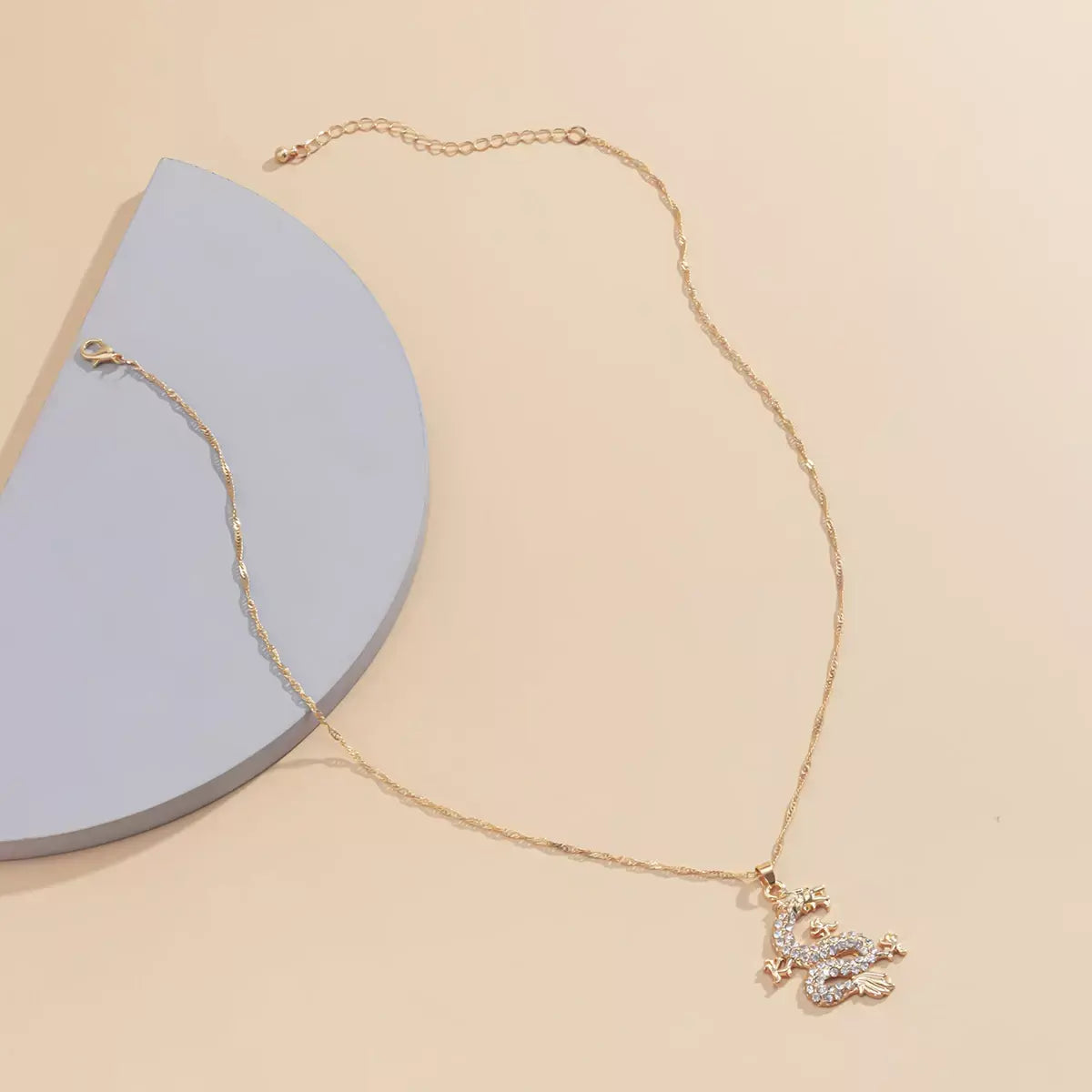 YT Crystal Dragon Pendant Flat Cable Chain Oval Link Necklace Clavicle Necklace for Women Jewelry