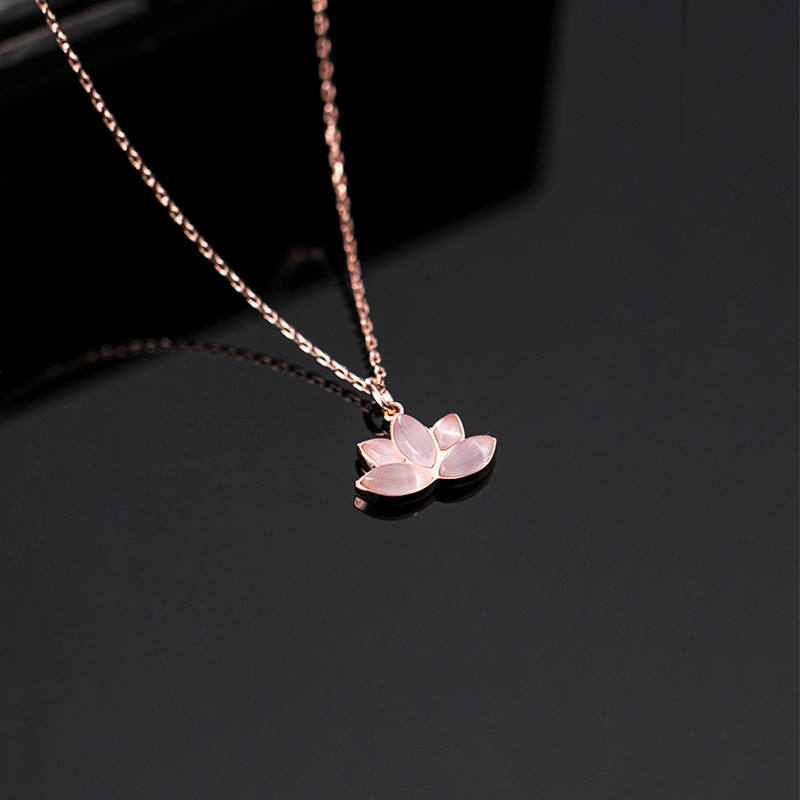 YT 925 Sterling Silver Lotus Flower Pendant Necklace Rose Gold Plated Jade Jewelry for Women