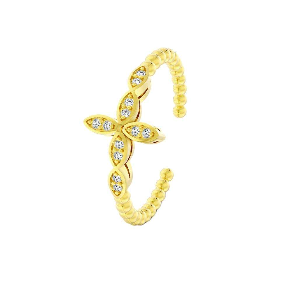 YT Four Leaf Clover Flower Bloom Gold Plated 925 Silver Flowers Zircon Rings For Women