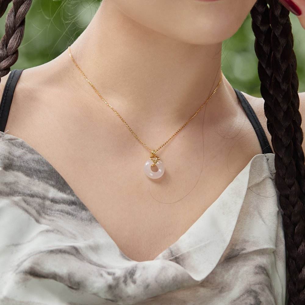 YT S925 Silver Lucky Buckle Hollow Round Pendant Luxury 18K Gold Plated Hotan Jade Necklaces