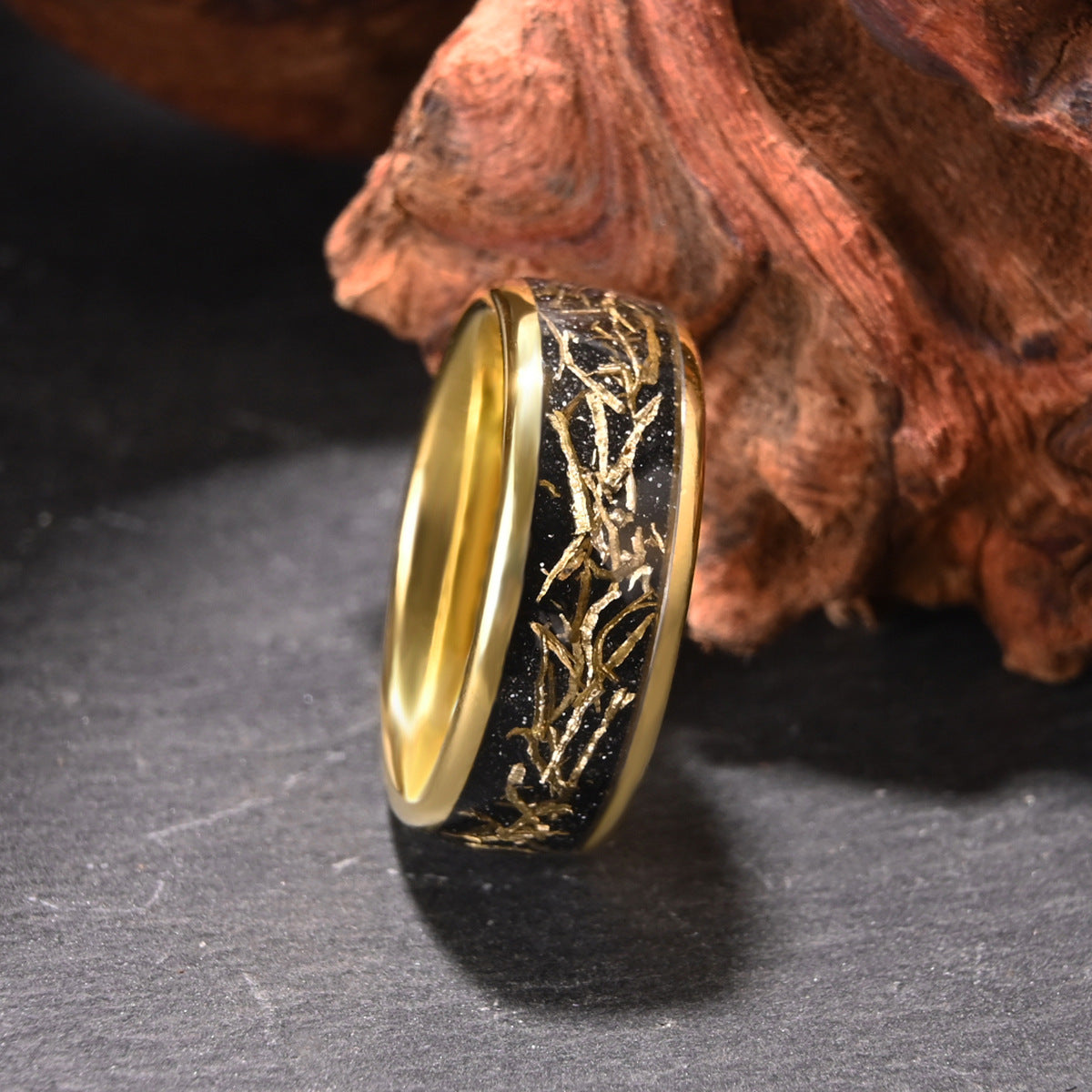 8mm Tungsten Steel Full Photoelectric Gold Ring Inlaid Copper Chip Tungsten Gold
