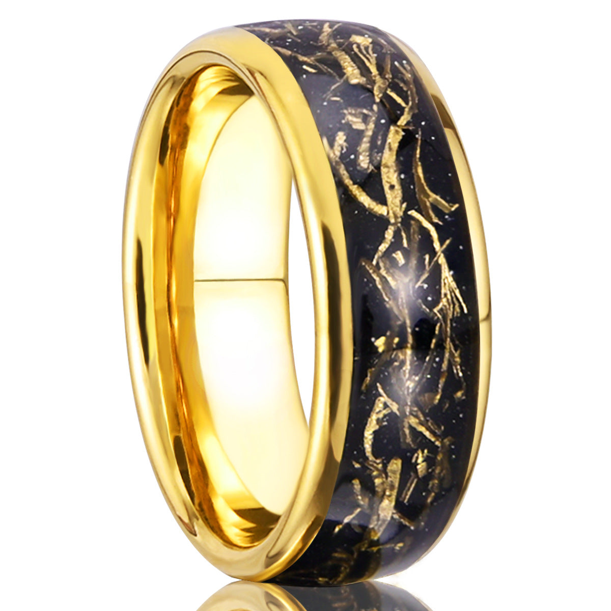 8mm Tungsten Steel Full Photoelectric Gold Ring Inlaid Copper Chip Tungsten Gold