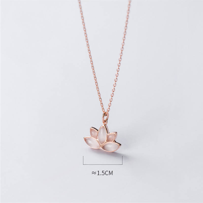YT 925 Sterling Silver Lotus Flower Pendant Necklace Rose Gold Plated Jade Jewelry for Women