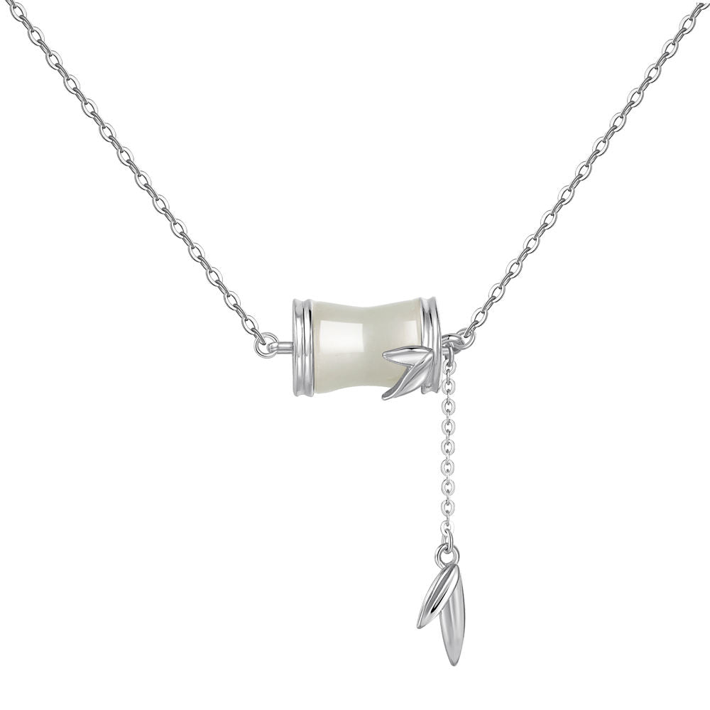 YT Chinese Style Elegant Design Plated Link Chain Hetian Jade Bamboo Pendant Necklace for Women