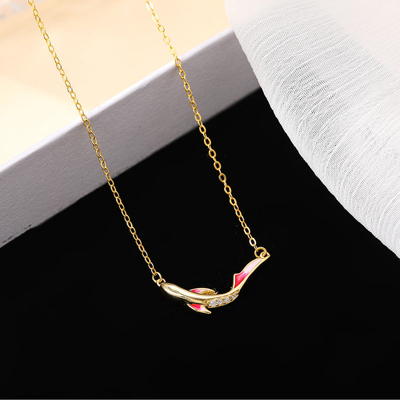 YT fashionable 925 sterling silver good luck koi fish zircon pendant gold plated necklaces