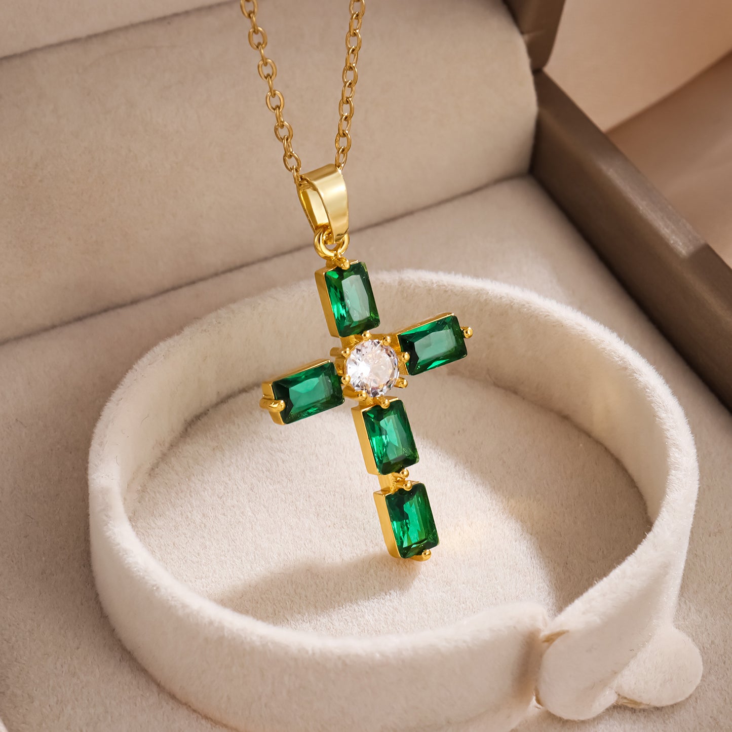 YT Bamboo career high rise zircon cross necklace