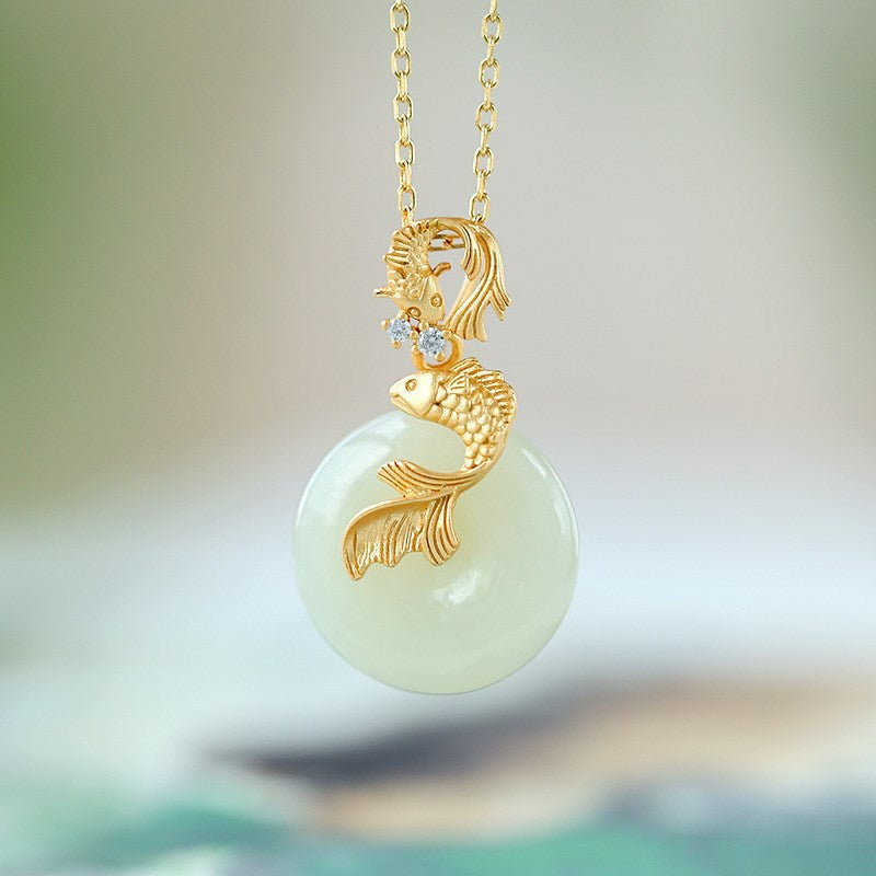 YT Palace vintage peace buckle koi fish jump dragon gate necklace