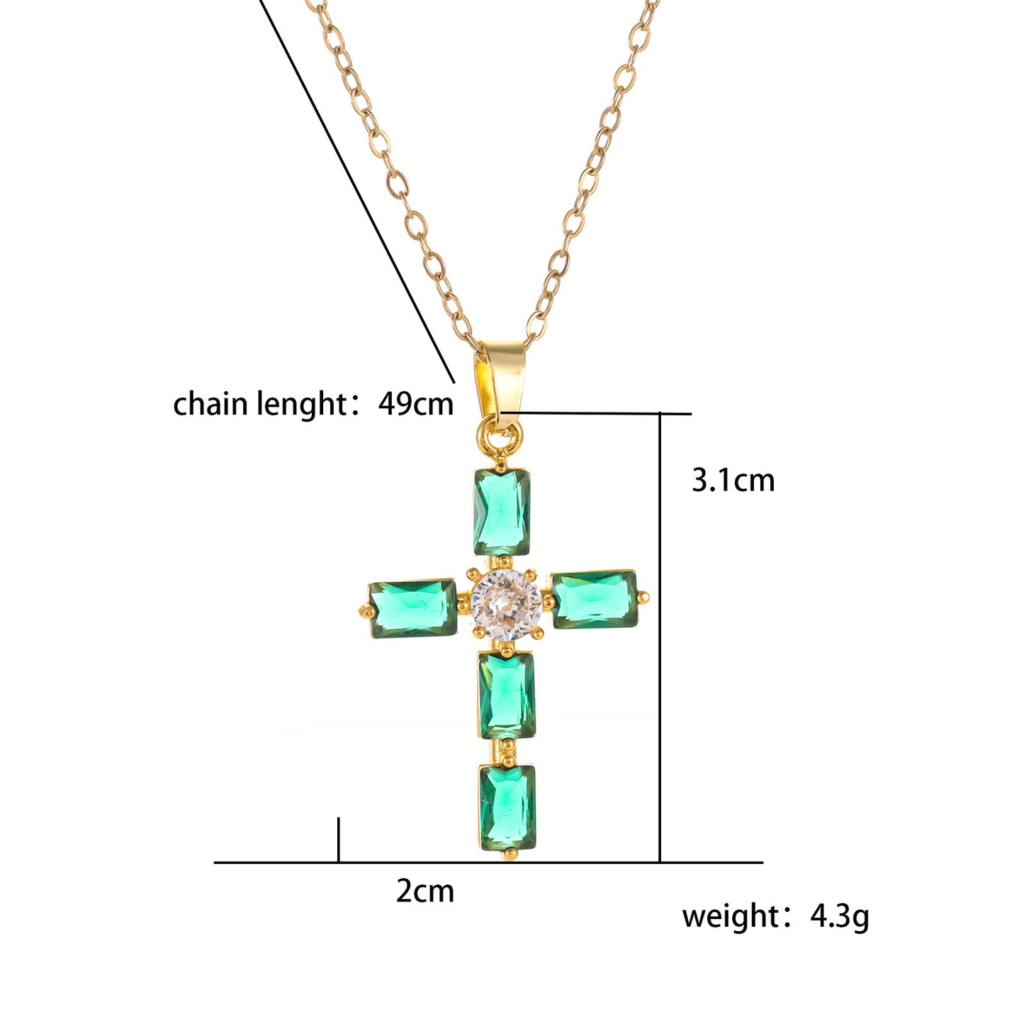 YT Bamboo career high rise zircon cross necklace