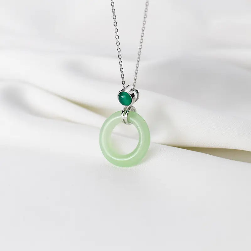 YT 925 Sterling Silver Jadeite Jade Pendant Necklace Green Gemstone Jewelry Gift for Birthday