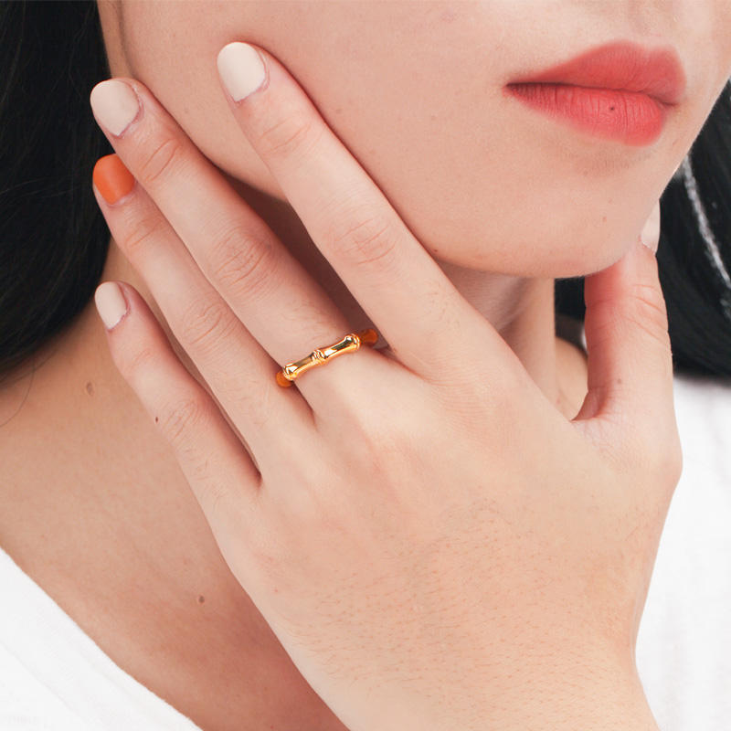 YT Unique bamboo Rings Gold Color Geometric engagement date Finger Ring Fashion Jewelry for Women