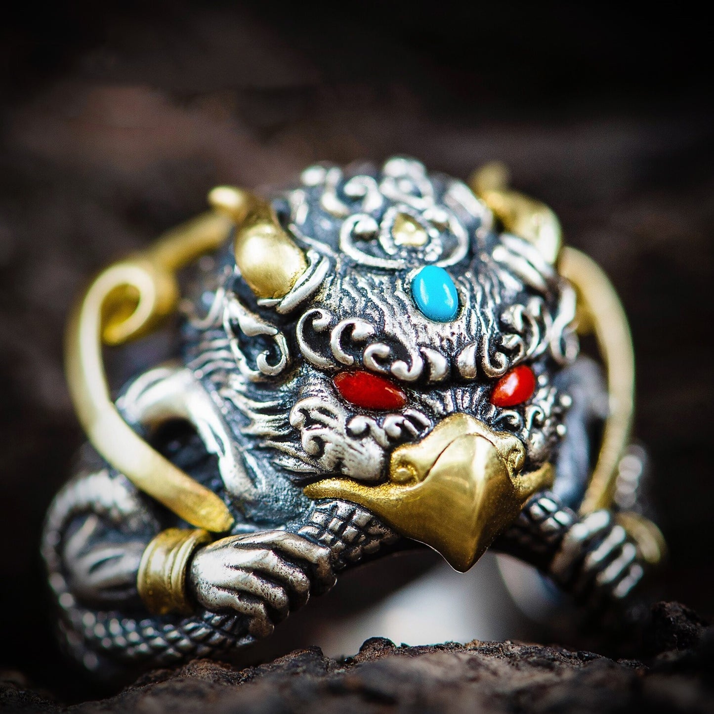 YT Vintage Golden wing roc bird ring