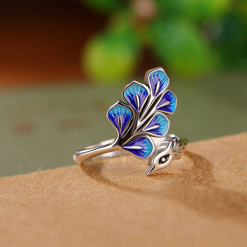 YT Cloisonne peacock open ring