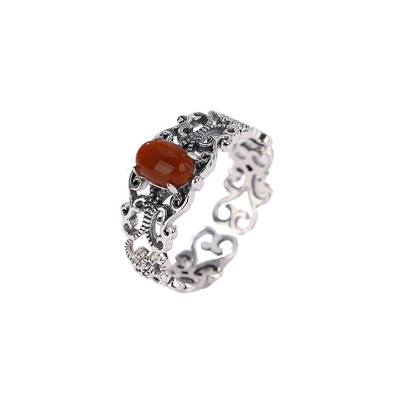 YT Do old vintage hollow ring opening set with south red agate ring