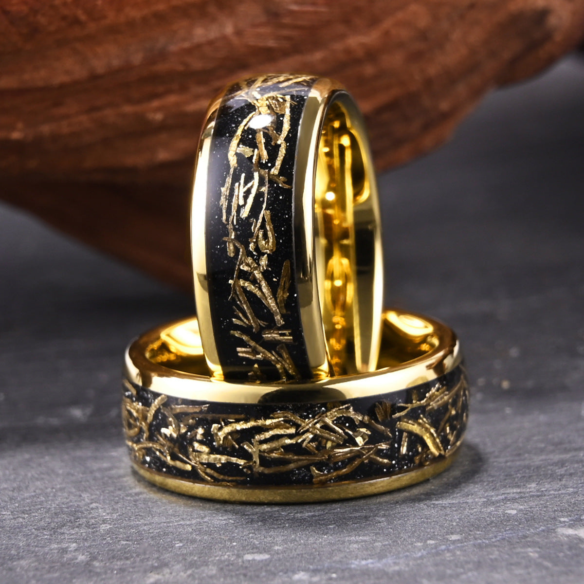 8mm Tungsten Steel Full Photoelectric Gold Ring Inlaid Copper Chip Tungsten Gold