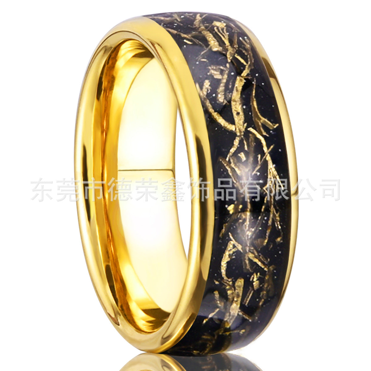 8mm Tungsten Steel Full Photoelectric Gold Ring Inlaid Copper Chip Tungsten Gold
