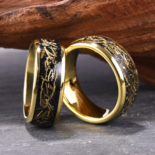 8mm Tungsten Steel Full Photoelectric Gold Ring Inlaid Copper Chip Tungsten Gold