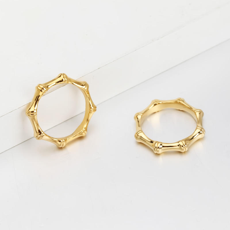 YT Unique bamboo Rings Gold Color Geometric engagement date Finger Ring Fashion Jewelry for Women