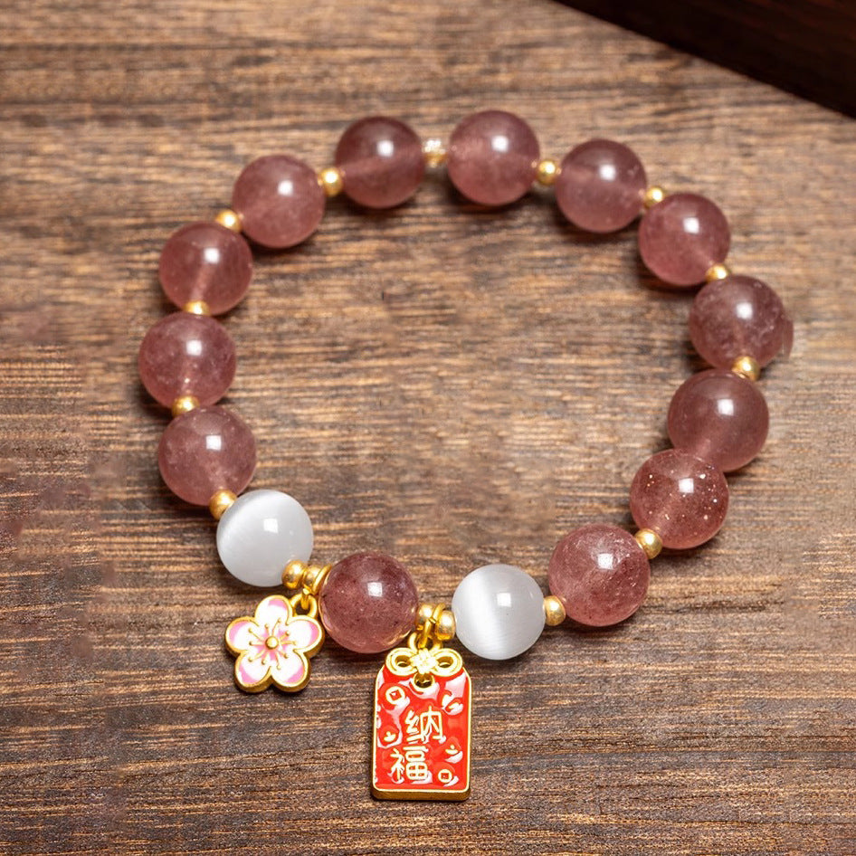 YT Crystal bracelet fortune cat peach blossom beaded