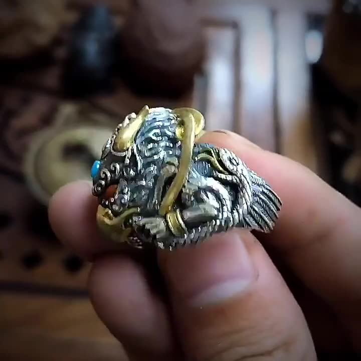 YT Vintage Golden wing roc bird ring