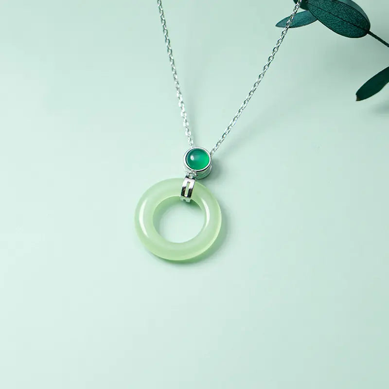 YT 925 Sterling Silver Jadeite Jade Pendant Necklace Green Gemstone Jewelry Gift for Birthday