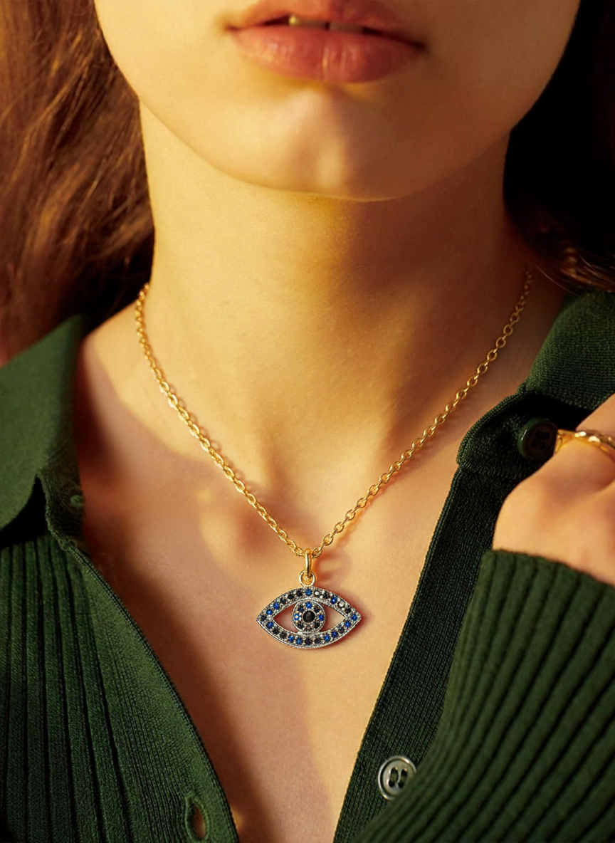 European and American fashion hip-hop color enamel plating 18K gold devil's eye pendant