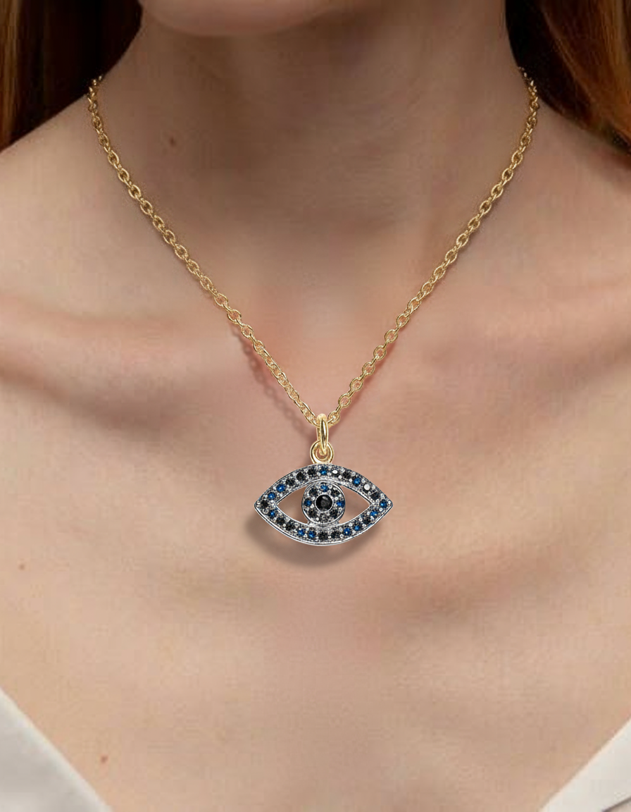 European and American fashion hip-hop color enamel plating 18K gold devil's eye pendant