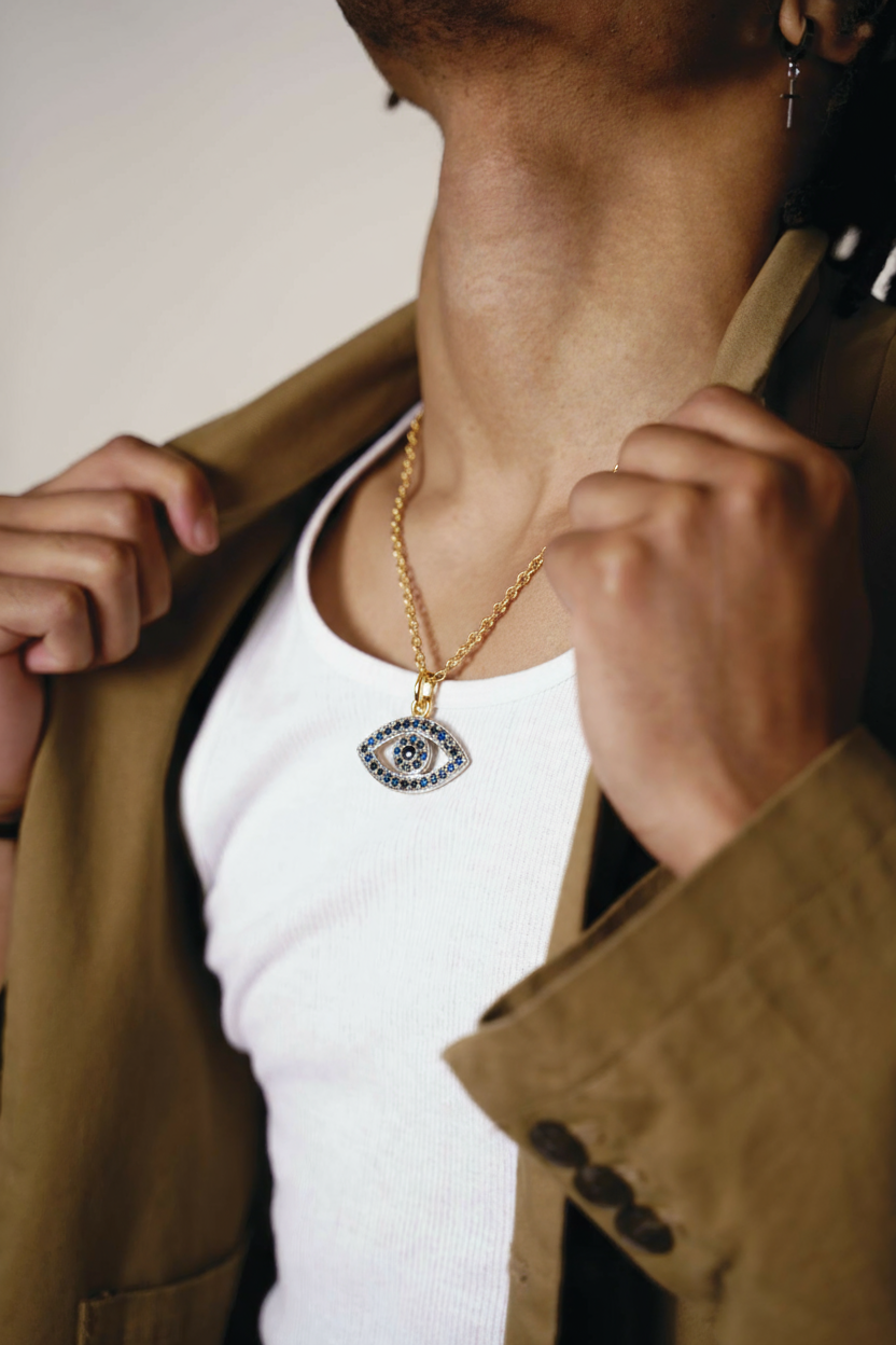 European and American fashion hip-hop color enamel plating 18K gold devil's eye pendant